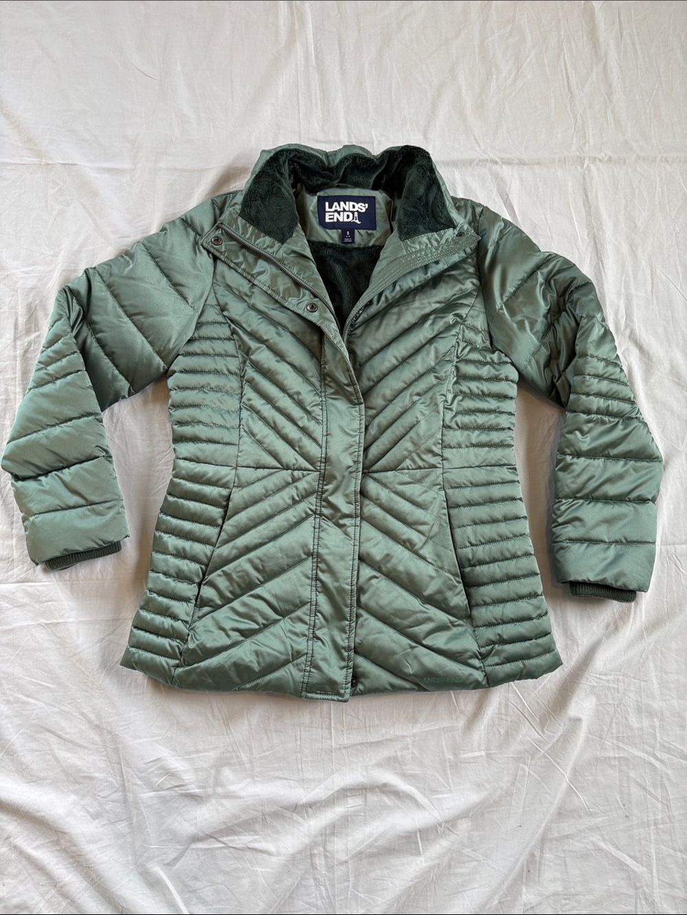 Lands' End Primaloft Plush Quilted Winter Jacket Sage Green Women’s Small (6-8)